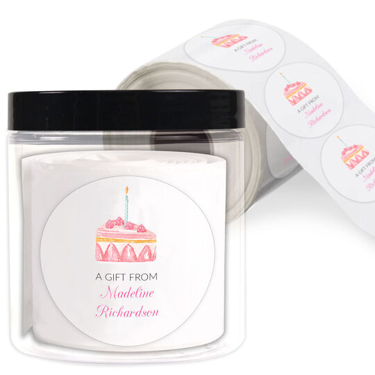 Watercolor Cake Slice Round Gift Stickers in a Jar